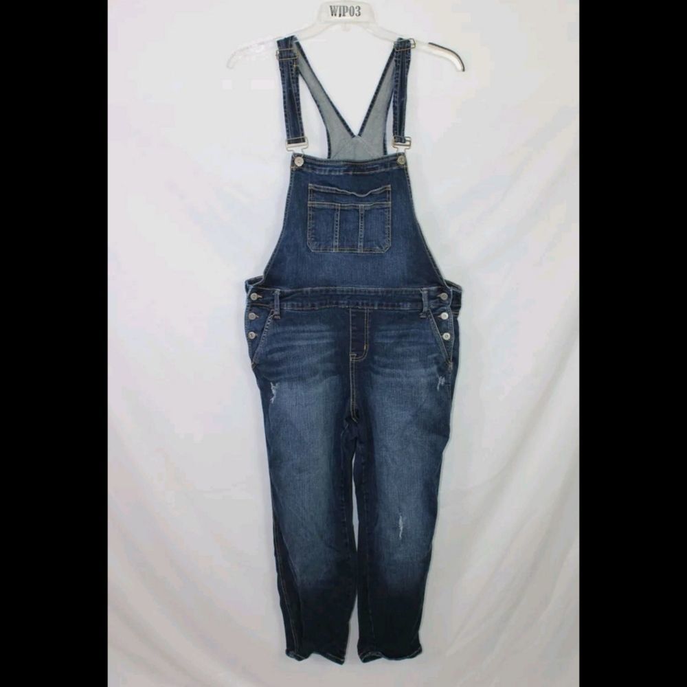 Torrid Denim Bib Overalls Women's Blue Distressed Stretch Size 18